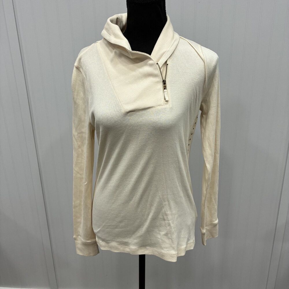 Lauren Jeans Co Ralph Lauren Cream Asymmetrical Zip Long Sleeve Top Medium NWD